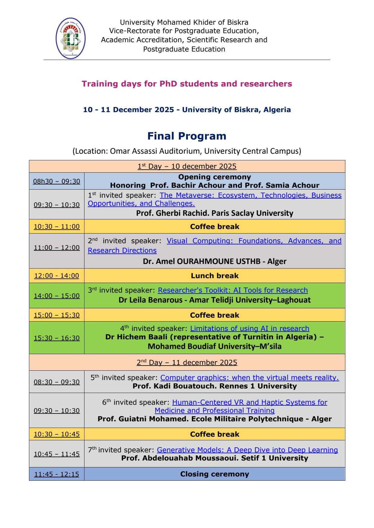 Training days for PhD students   Program (1) 1