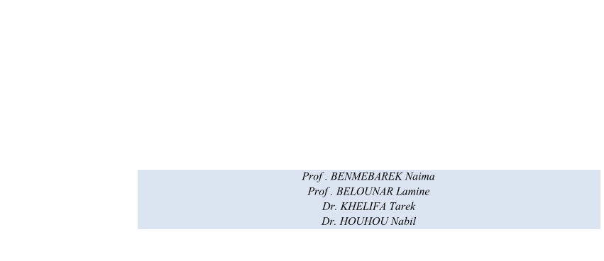 Prof   . BENMEBAREK Naima   Prof   . BELOUNAR Lamine   Dr. KHELIFA Tarek   Dr. HOUHOU Nabil